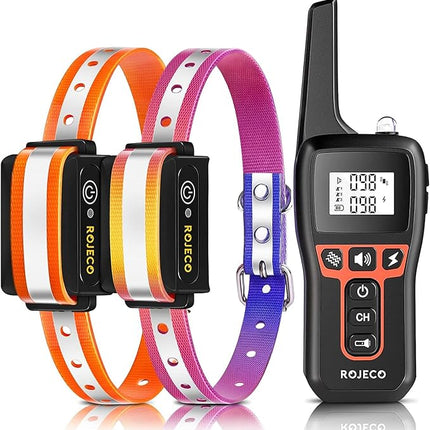ROJECO Dog Shock Collar for 2 Dogs with 3300FT Remote，IPX7 Waterproof Rechargeable Shock Collar for Large Medium Small 2 Dogs for 4 to 120 lbs，3 Safe Training Modes with Beep，Vibration and Shock