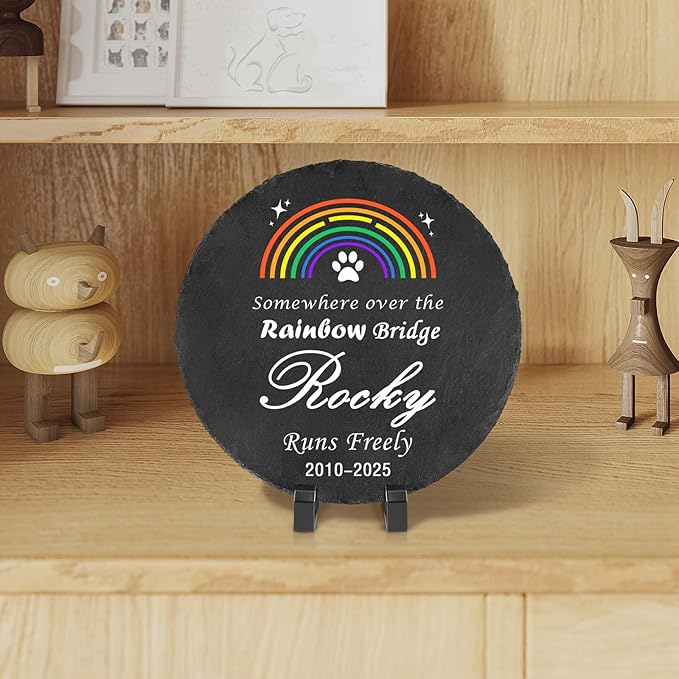 Ships Next Day Personalized Pet Memorial Stone for Loss of Dog Cat, Custom Photo Name Memory Headstone Garden Grave Marker Bereavement Sympathy Gift