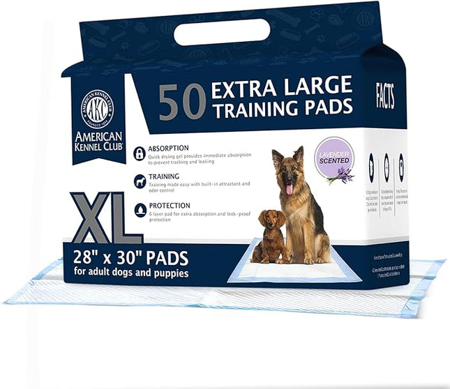American Kennel Club Scented Puppy Training Pads with Ultra Absorbent Quick Dry Gel – 28 x 30 Pee Pads for Dogs - Lavender Scented - 50 Count