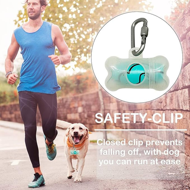 Dog Poop Pickup Bags Holder Dispenser with Leak-Proof Scented Doggy Waste Bags and Carabiner with Safety Lock Plus Hook and Loop Fastener Never Loose on Leash Lead Again (1 Holder 195 Bags, Clear)