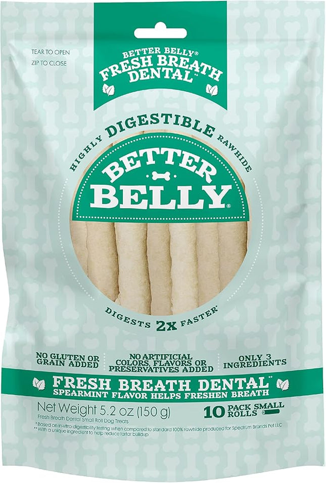 Better Belly Fresh Breath Dental Small Rolls, Dog Chews, Small, 10-Count