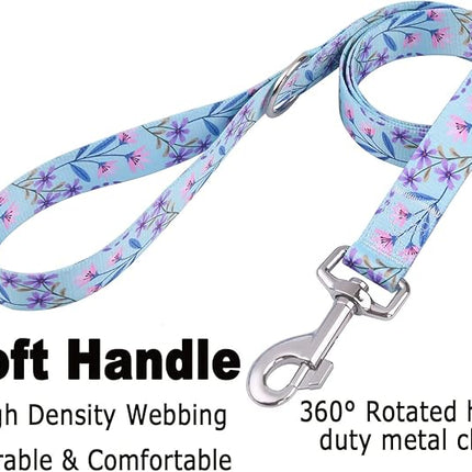 Dog Collar and Leash Set with Bohemia Floral Tribal Geometric Patterns - Soft Ethnic Style Collar Adjustable for Small Medium Large Dogs(Pink + Purple Floral Set,S)