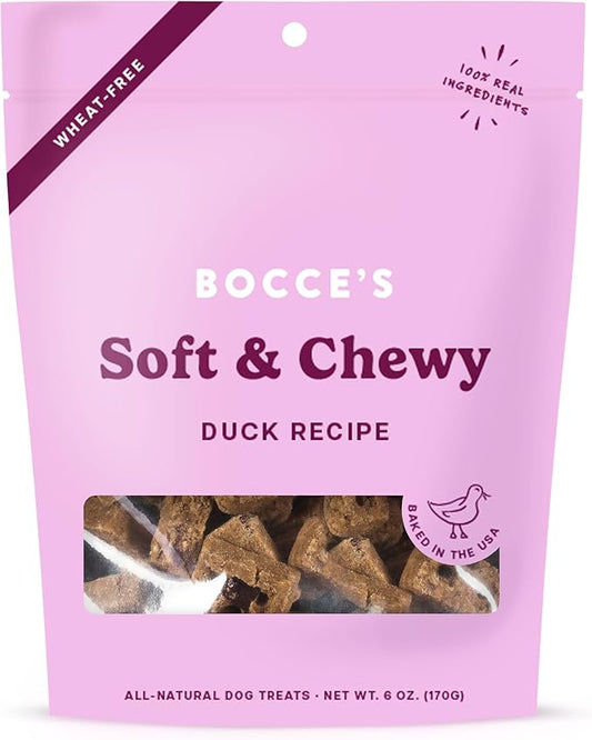 Bocce's Bakery Oven Baked Duck Recipe Treats for Dogs, Wheat-Free Everyday Dog Treats, Made with Real Ingredients, Baked in The USA, All-Natural Soft & Chewy Cookies, Duck, 6 oz