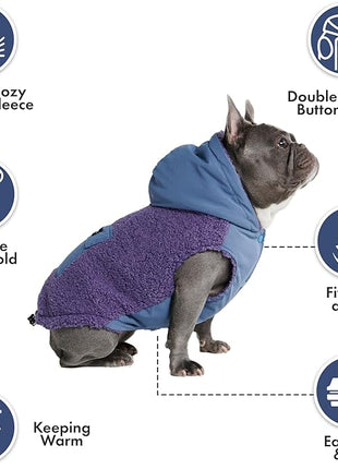 Spark Paws Reversible Fleece Dog Jacket, Hooded Sweater Vest, Warm Coat for Winter - Suitable for Small Medium Large XL XXL Dogs - Purple and Navy Blue - 3XL
