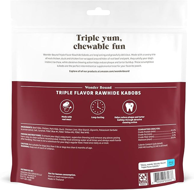 Amazon Brand - Wonder Bound Triple Flavor Rawhide Kabobs for Dogs, Variety, 1.5 pound (Pack of 1)
