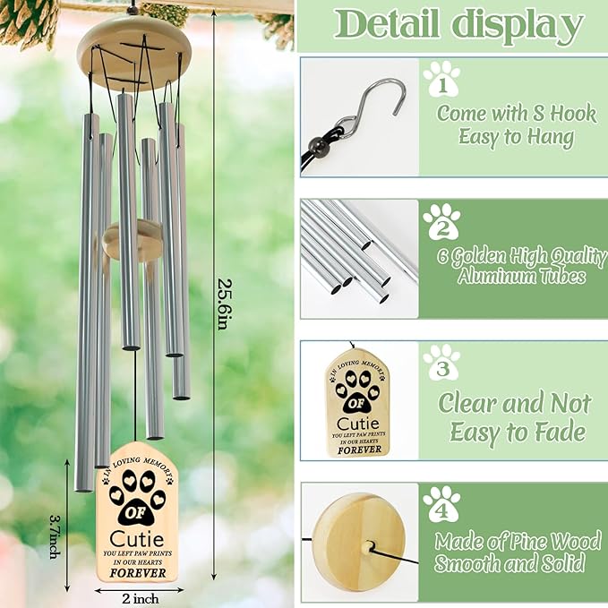 Dog Memorial Gifts for Loss of Dog, PEMIRSAYO Pet Memorial Wind Chime, Pet Memorial Gifts, Pet Sympathy Gifts, Pet Remembrance Gifts, Pet Loss Gifts, Bereavement Gifts for Loss of Pet