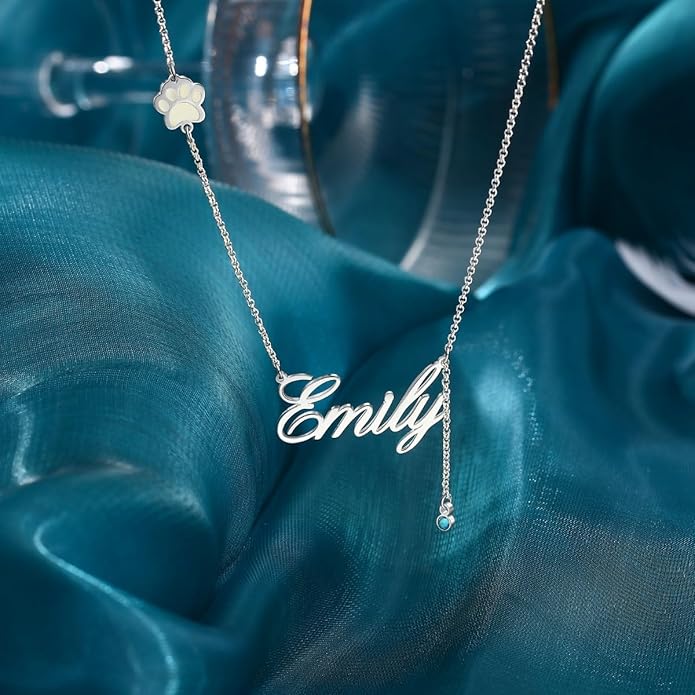 Customized Paw Print Necklace Personalized Pet Name Necklace Custom Engraved Dog Cat Paw Pendant Necklace Pet Memorial Gift for Pet Lovers