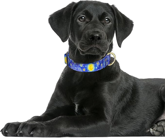 Rnivvi Dog Collar for Large Dogs, Cute Heavy Duty Adjustable Puppy Collar with Quick Release Buckle for Boy Girl & Female, Pet Accessories for Walking Running, L Length 1" Width, Van Gogh Starry Night