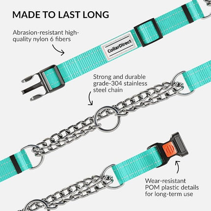 CollarDirect Martingale Dog Collar with Stainless Steel Chain and Quick Release Buckle - Reflective Collar for Large, Medium, Small Dogs - Mint Green, Medium (Neck Size 14"-17")