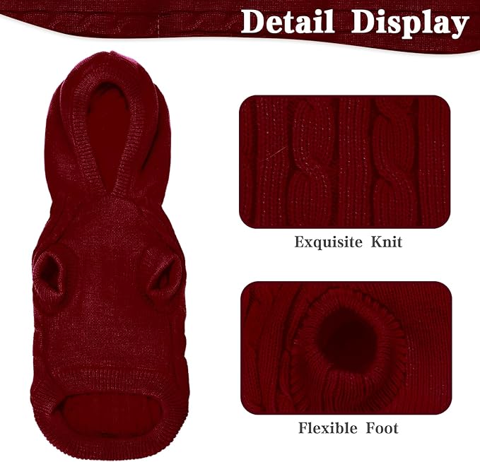 PUPTECK Winter Dog Cat Sweater Coat - Soft Cold Weather Clothes Knitwear for Kitties & Small Dogs Indoor Outdoor Walking Warm, Knitted Classic for Doggies Kitties Girls Boys, Dark Red S