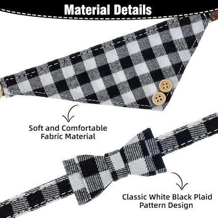 EXPAWLORER Dog Collar and Leash Set - Classic Plaid Dog Bow Tie and Dog Bandana Collar, Dog Leash Tangle Free, Adjustable Collars for Medium Dogs, Holiday Ideal Gift, M