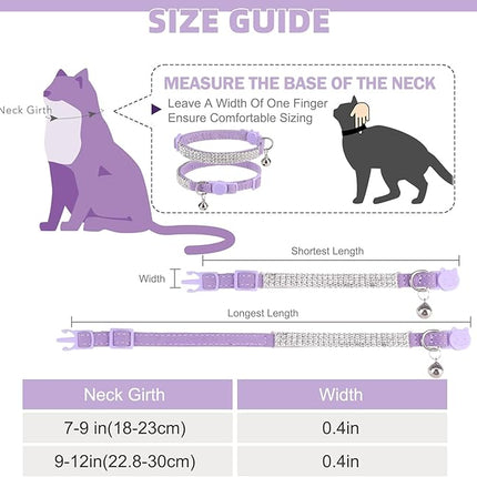 EXPAWLORER Soft Velvet Safe Cat Collars for Girl Cats - Rhinestones Adjustable Collars Breakaway- Chirstmas Cat Clollar Gifts with Bells for Boy Cats Kitty and Small Dogs(XS,Purple)