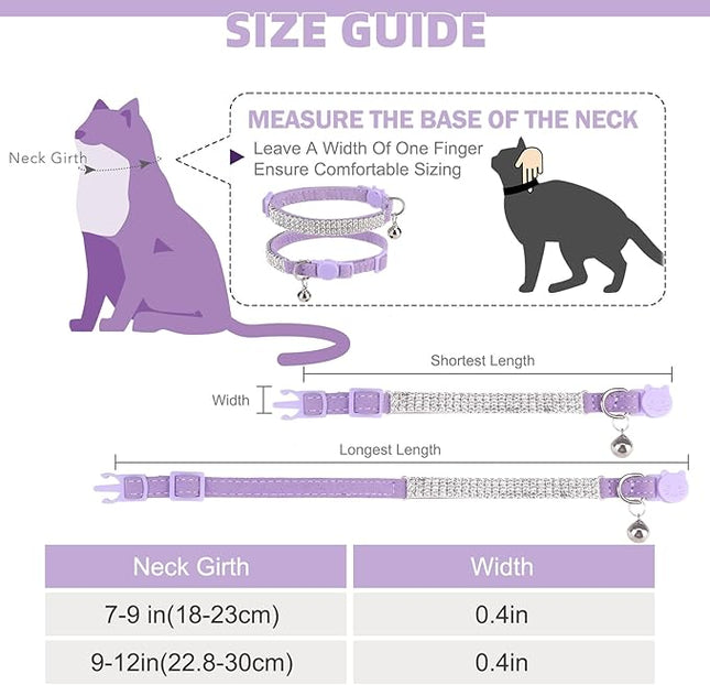 EXPAWLORER Soft Velvet Safe Cat Collars for Girl Cats - Rhinestones Bling Diamante Adjustable Collars Breakaway- Chirstmas Cat Clollar Gifts with Bells for Boy Cats Kitty and Small Dogs