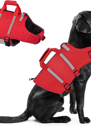 Queenmore XS Dog Life Jacket, Dog Life Vest for Swimming, Life Jackets for Small Dogs, Small Doggie Life Vest for Swimming, Adjustable Pet Life Vest for Boating, Cat Lifevest (Red, XS)