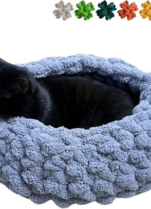 Cat Nest Bed – Premium Handwoven Washable Extra Soft Round Cave House for Indoor Kitten & Kitty, Small & Large (Grayish Blue,Medium)