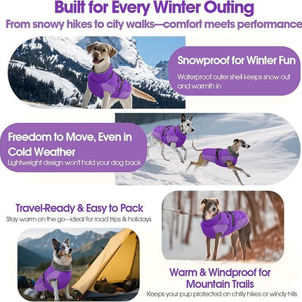 QBLEEV Warm Dog Jacket - Reflective, Adjustable Winter Coat with Turtleneck for Cold Weather, Waterproof Fleece Snowsuit for Small, Medium, Large Dogs