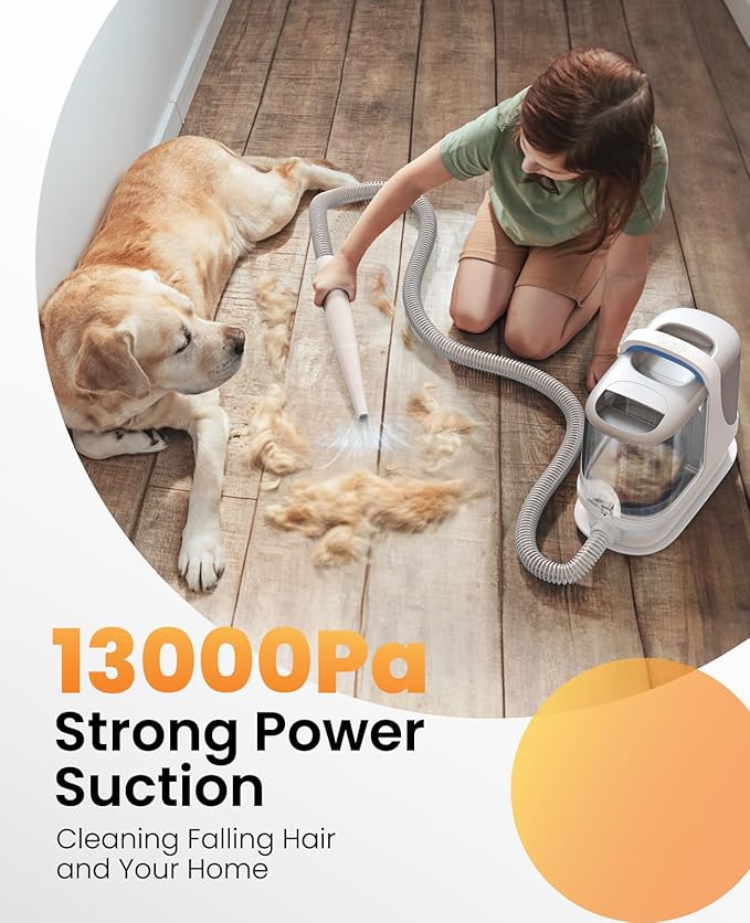 oneisall Dog Grooming Vacuum, 13000Pa Powerful 3L Dust Cup Pet Grooming Vacuum with Dog Clippers & Shedding Brush 7 Dog Grooming Kit, 3L Dust Cup, Super Quiet, 3 Suction Levels, BM3