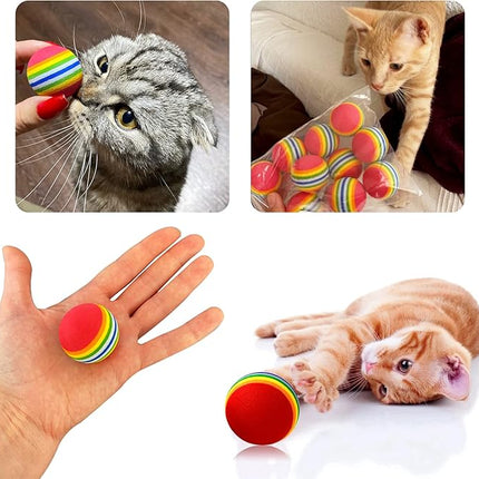 PET SHOW 50pcs 1.38" Cat Toy Balls Interactive for Indoor Cats Red Rainbow Soft EVA Foam Kittens Favorite Toys 35mm Dia. Small Dogs Puppies Toy Balls Bulk Activity Chase Quiet Play Sponge Ball