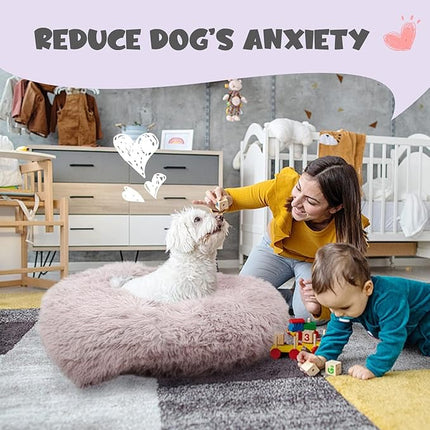 Himax Dog Beds for Large Dogs, Donut Dogs Beds with Blanket Attached, Calming Dog Bed Washable (20"/26"/35") Grey