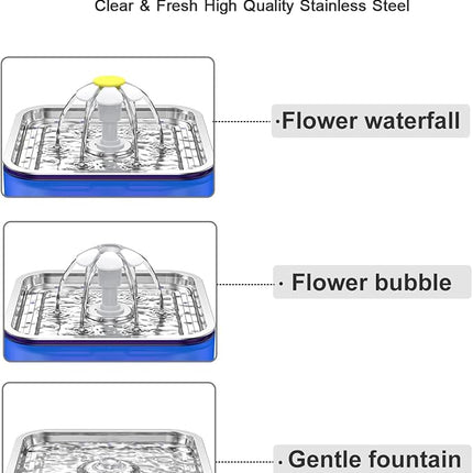 Crystal Cat Water Fountain Stainless Steel with 4 Filters and 4 Sponges, 101oz/3L Pet Fountain with LED Light for Cats and Dogs (Blue)