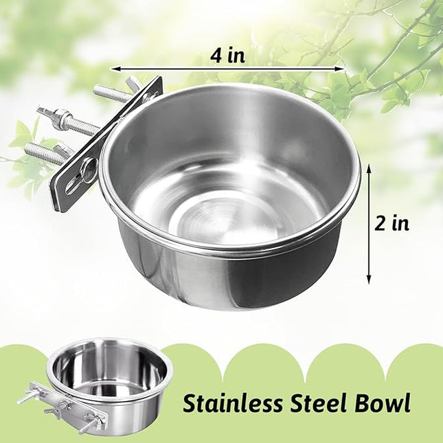 Tfwadmx 2 Pcs Bird Feeding Dish Cups,Parrot Food Bowl Clamp Holder Coop Cup Bird Cage Water Bowl for Parakeet African Greys Conure Cockatiels Lovebird Budgie Chinchilla