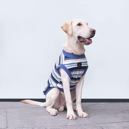 Large Dog Striped T Shirts Clothes Sleeveless Tank Top Vest for Pitbull Labrador, Blue, 3X-Large
