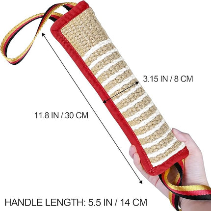 Dog Tug Toy Dog Bite Jute Pillow Pull Toy with 2 Strong Handles Perfect for Tug of War, Puppy Interactive Play, Tear Resistant Bite Training Toys for Small Medium Large Dogs (Red Flag)