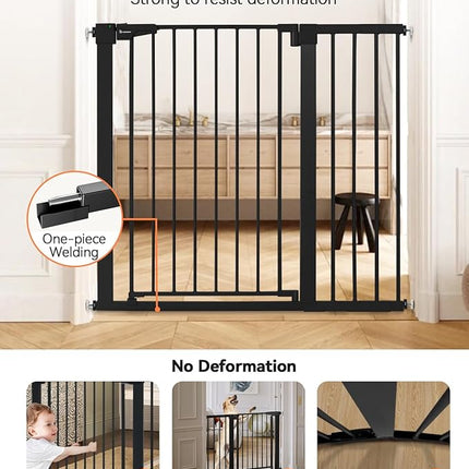 COMOMY 36" Extra Tall Baby Gate for Stairs Doorways, Fits Openings 29.5" to 43.3" Wide, Auto Close Sturdy Safety Dog Gate for House, Pressure Mounted Easy Walk Through Pet Gate with Door, Black