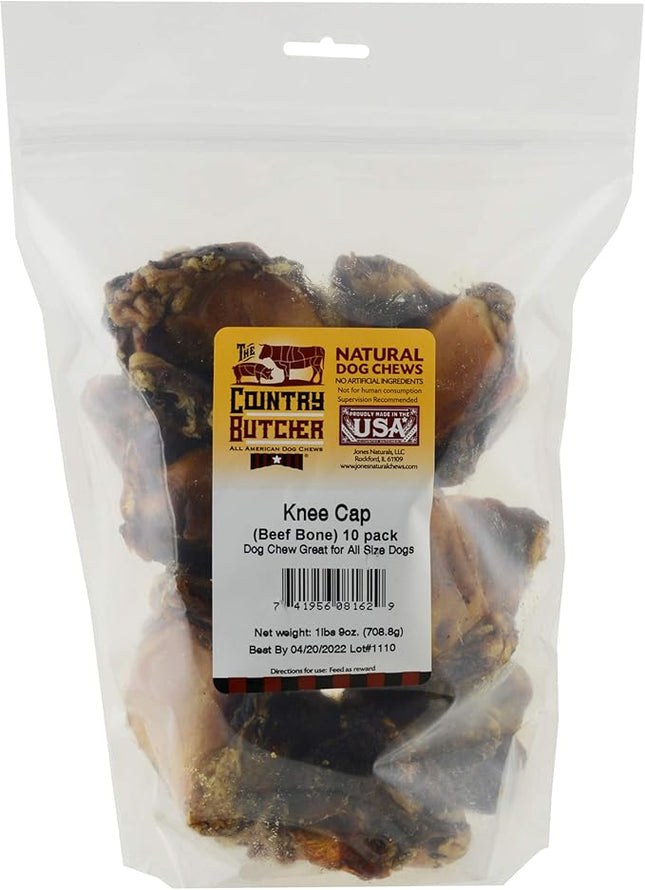 Beef Knee Caps Dog Bones for Aggressive Chewers, Large and Medium Breed Dog Treat, Natural, Tough, Chew Toy, Made in The USA, 10 Count