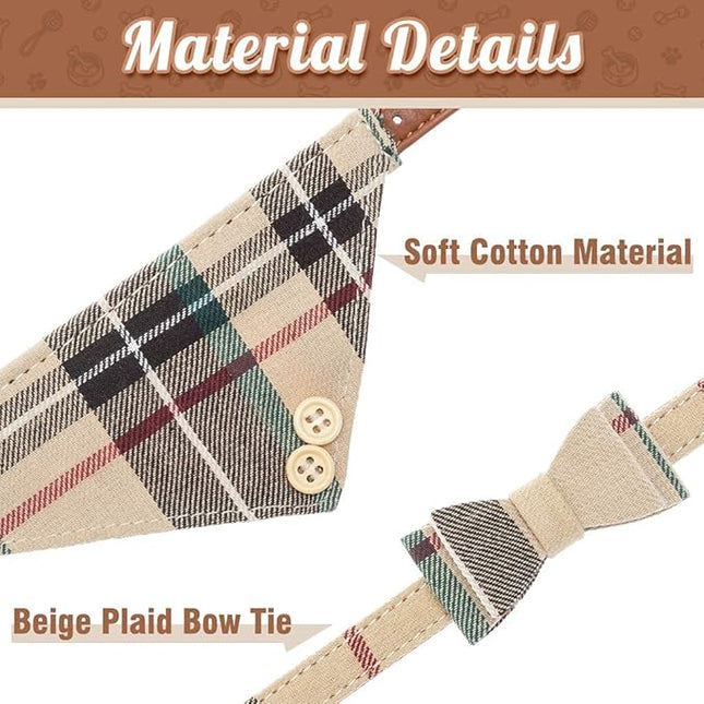 EXPAWLORER Dog Collar and Leash Set - Classic Plaid Dog Bow Tie and Dog Bandana Collar with Bell, Dog Leash Tangle Free, Adjustable Collars for Small Medium Large Dogs Cats, Holiday Ideal Gift, XS