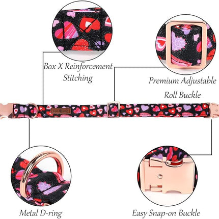 Lionet Paws Valentines Dog Collar Bowtie, Dog Bowtie Collar with Metal Buckle for Dogs, Adjustable Fabric Black Dogs Collars Girl Boy, XL, Neck 16-26 in