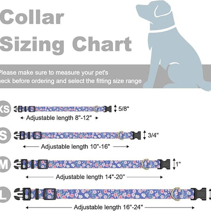 Rnivvi Dog Collar for Small Dogs, Cute Floral Heavy Duty Adjustable Puppy Collar with Quick Release Buckle for Girl & Female, Pet Accessories for Walking Running, XS Length 5/8" Width, White Blue