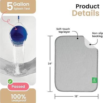 IMPROVIA® Washable Underpads, Heavy Absorbency Reusable Incontinence Pads for Kids, Adults, Elderly, and Pets - Waterproof Protection Floor Grey & White (4 Pack - 18x24)