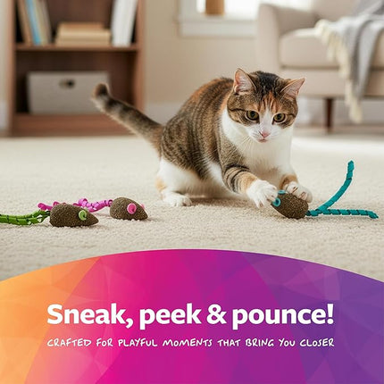 SmartyKat Magic Mice Compressed Catnip and Ribbon Cat Toys, Mess-Free for Hunting & Batting Fun for Cats & Kittens, Set of 3
