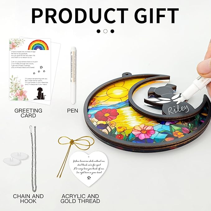 Dog Memorial Gifts for Loss of a Pet, with Angel Silhouette Suncatcher & Crescent Moon - Sympathy Gift for Grieving Dog Lovers(Sunset Garden)