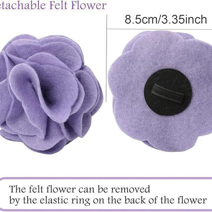 ARING PET Velvet Dog Collars, Purple Soft Pet Collar with Detachable Felt Flower Metal Buckle for Puppy Small Medium Large Boy Girl Dogs-L