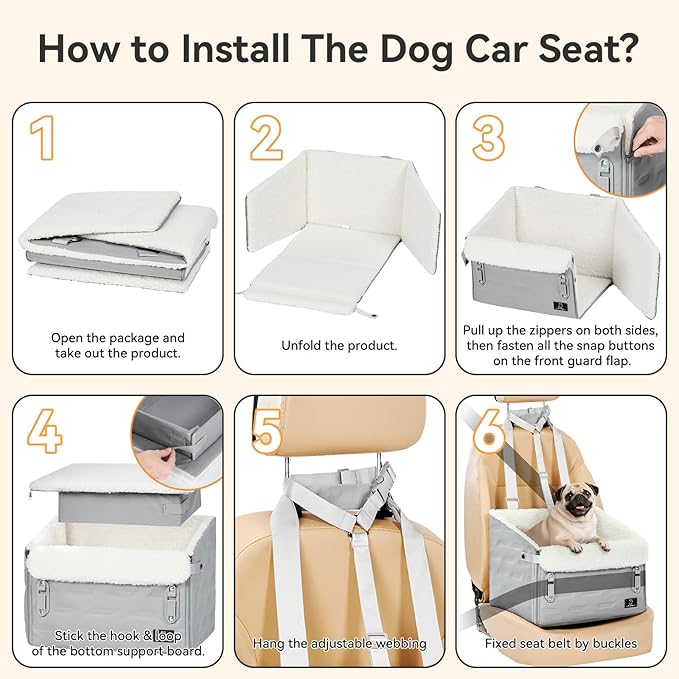 A 4 Pet Dog Car Seats for Small/Medium Dogs, Booster Car Seat with Easy-to-Install Patented Safety Buckle, Pet Seat mit Safety Leash for Dogs Under 35 Lbs