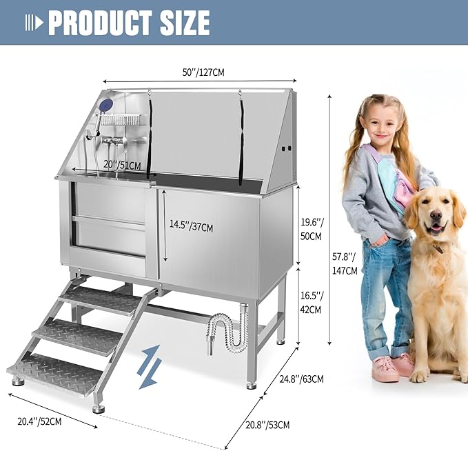 Professional Stainless Steel Dog Grooming Tub W/Soap Box, Faucet,Rich Accessory, Bathtub For Multiple Pets, Washing Sink For Home