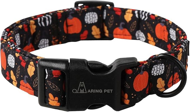 ARING PET Halloween Dog Collar, Cute Black Pumpkin Leaves Halloween Party Cotton Lightweight Pet Collars with Quick Release Buckle for Puppy Small Medium Large Boy Girl Dogs-M