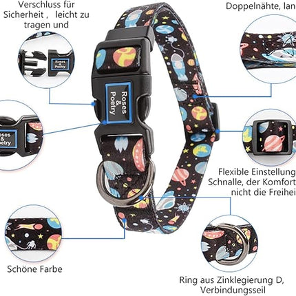 Roses&Poetry Dog Collar and Leash for Medium Large,Adjustable Durable Blue 5ft Puppy Leash Collar for Dog Training Lead（Star-L）