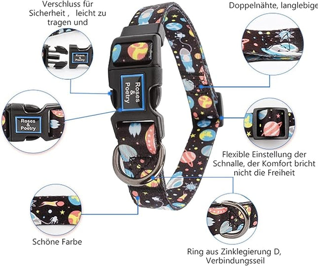 Roses&Poetry Dog Collar and Leash for Medium Large,Adjustable Durable Blue 5ft Puppy Leash Collar for Dog Training Lead（Star-L）