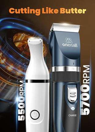 oneisall Dog Clippers and Paw Trimmer Kit 2 in 1 Low Noise Cordless Dog Clippers for Grooming Pet Hair Trimmers for Small and Large Dogs Cats Animals