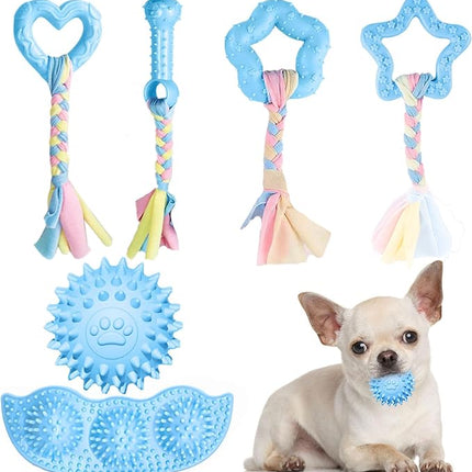 6 Pack Puppy Toys Cute Blue Puppy Chew Toys for Teething Small Breed Dog Chew Toy Interactive Pet Toy Set for Puppies Soft and Durable Small Breed Doggy Teething Ball