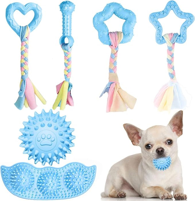 6 Pack Puppy Toys Cute Blue Puppy Chew Toys for Teething Small Breed Dog Chew Toy Interactive Pet Toy Set for Puppies Soft and Durable Small Breed Doggy Teething Ball