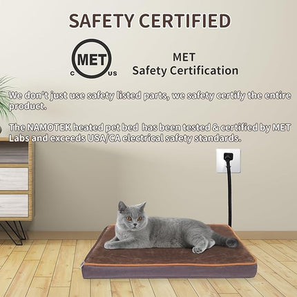 NAMOTEK Outdoor Heated Pet Bed for Cats Dog in Winter with Orthopedic Foam Base Auto Constant Temperature Electric Heating Pad & Waterproof Liner for Dog House Cabin Cot Doorway(19.7"Lx15.7"Wx1.7"Th)