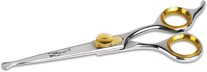 Sharf Dog Grooming Scissors, Gold Touch 6.5 Inch Straight Professional Dog Grooming Shear with Safety Round Tip