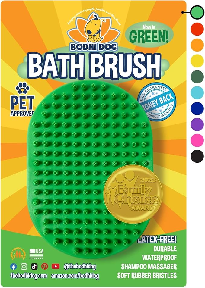 Bodhi Dog Shampoo Brush - Pet Grooming & Bath Supplies for Dogs and Cats - Bath Brush for Long & Short Hair - Premium Scrubber for Shower, Bathing & Massage (One Pack, Green)