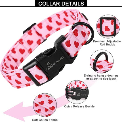 ARING PET Valentine's Day Dog Collar, Cute Pink Heart Pet Collars with Quick Release Buckle for Puppy Small Medium Large Boy Girl Dogs-XS