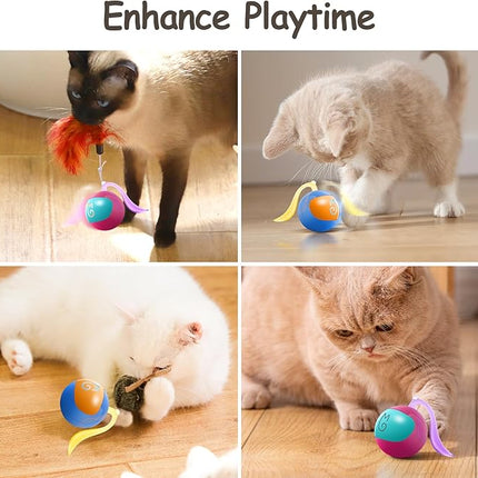 Migipaws Interactive Cat Ball Toy Set, Fun Tracker, Automatic Rolling Chase Ball with Fluffy Tail, A Small Mice, Rechargeable (Rose)