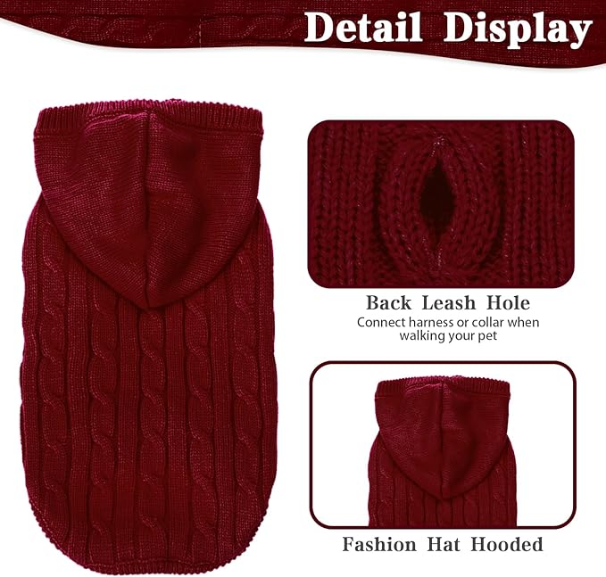 PUPTECK Winter Dog Cat Sweater Coat - Soft Cold Weather Clothes Knitwear for Kitties & Small Dogs Indoor Outdoor Walking Warm, Knitted Classic for Doggies Kitties Girls Boys, Dark Red M